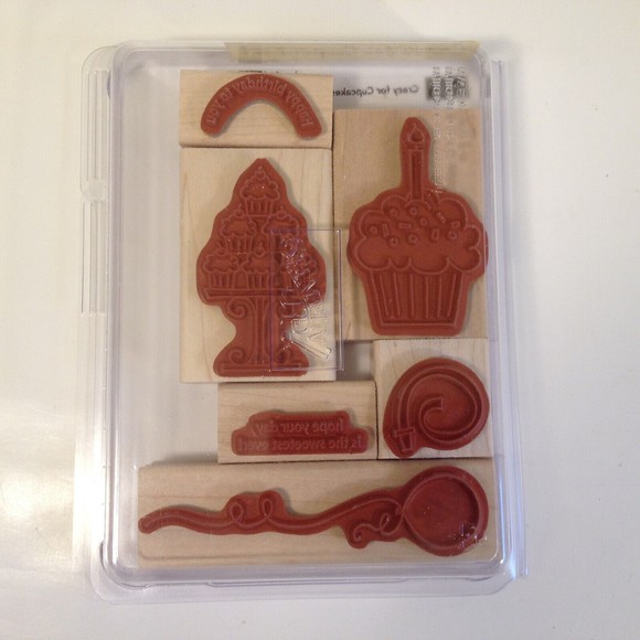 Stampin’ Up! Crazy For Cupcakes Set of 6 Tags New Open Box #111618 Wood Mounted - Picture 8 of 10
